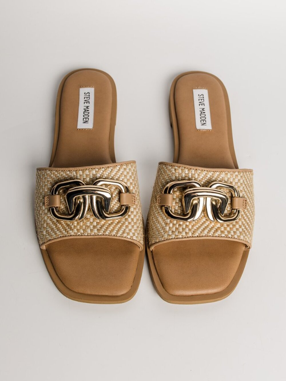 Steve Madden Square Toe Gold Chain Slide Sandals